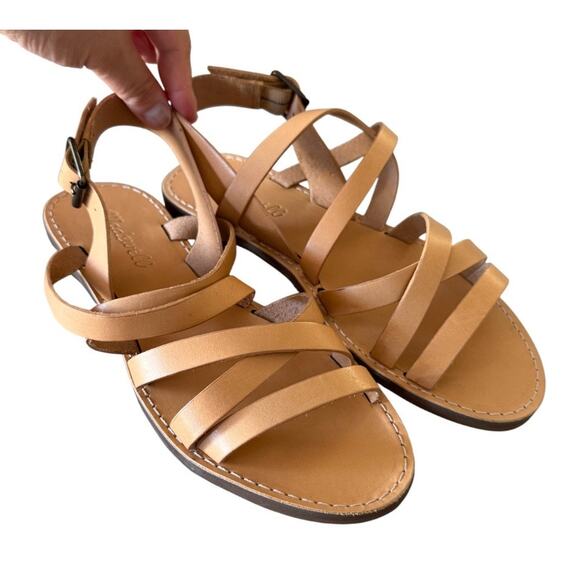 NWOT Madewell Boardwalk Multistrap Sandals Natural Buff Leather Buckle- Size 6.5 - Picture 1 of 7